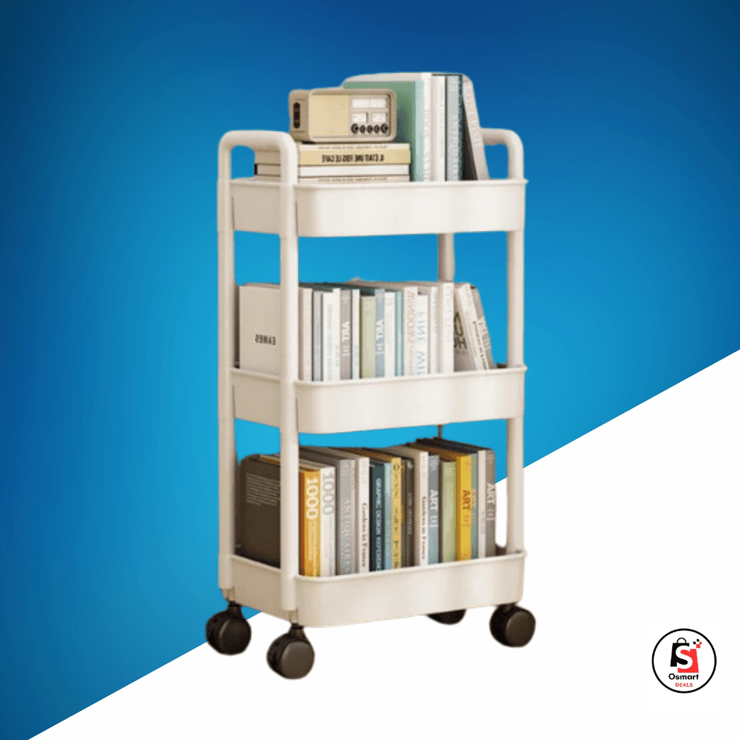 Osmartdeals | White | 3 Tier Trolley Organizer with Wheels | Bookshelf |  Kitchen | Bedroom Organizer | Edmonton | Alberta | Free Shipping